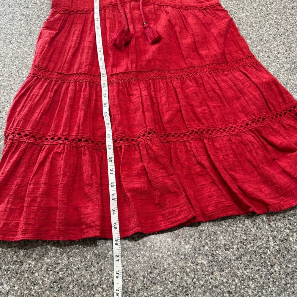 Knox Rose Womens Red Crochet Lace Tiered Boho Mini Dress Flutter Sleeve Medium - Picture 8 of 9